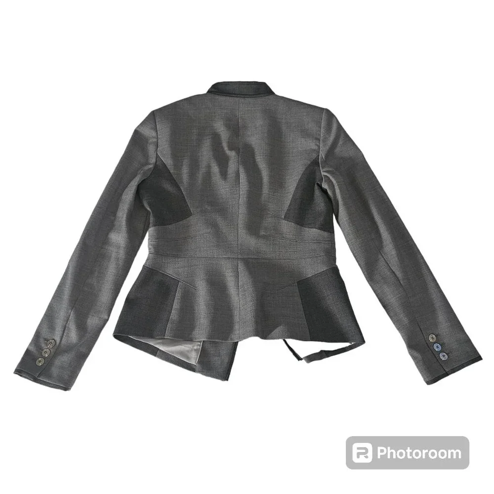 White House Black Market Women's Gray Wool Blend Contrast Panel Suit Jacket Sz 8 - Picture 5 of 14